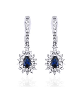 0.90 Karat Laboratuvar Pırlantalı Safir Küpe - HRD Sertifikalı