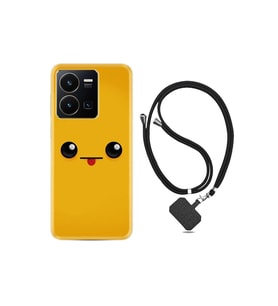 Vivo Y35 Uyumlu Kılıf Ipli Boyun Askılı Desenli Silikon Yellow Sweet 1817