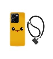 Vivo Y35 Uyumlu Kılıf Ipli Boyun Askılı Desenli Silikon Yellow Sweet 1817