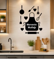 Kişiye Özel Ceviz Renk Ahşap Mutfak Duvar Dekoru - İsim Yazılı Lazer Kesim Mutfak Süsü Mutfak Hediyesi