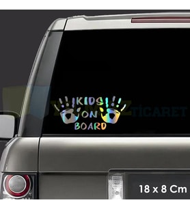 Baby On Board Arabada Bebek Var El İzi Hologram Oto Sticker Araba Renkli Etiket Çıkartma 18 x 8 Cm