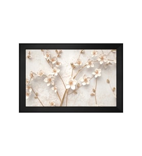 Soyut Beyaz Çiçekler Motifli Kanvas Tablo 80 x 110 cm Siyah Çerçeve