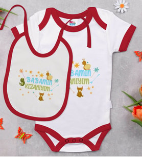 BK Kids Babamın Kızanıyım Tasarımlı Kırmızı Bebek Body Zıbın ve Mama Önlüğü Hediye Seti-1