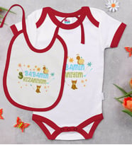 BK Kids Babamın Kızanıyım Tasarımlı Kırmızı Bebek Body Zıbın ve Mama Önlüğü Hediye Seti-1