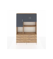 Arges Dolap 8 Raflı 5 Çekmeceli 3 Kapaklı 132x30x195 Çam-Antrasit/Çam