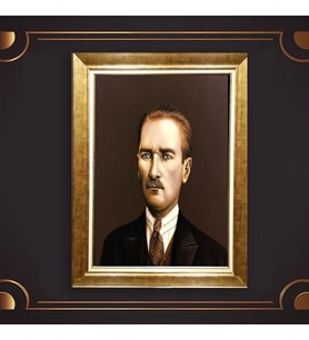 Altın Varaklı Çerçeveli Paspartulu Atatürk Tablo z4929 (Gold)