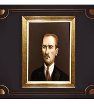 Altın Varaklı Çerçeveli Paspartulu Atatürk Tablo z4929 (Gold)