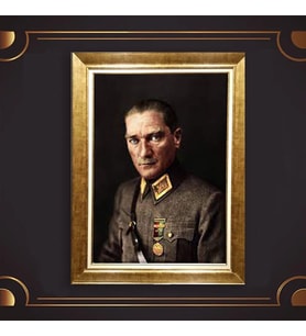 Altın Varaklı Çerçeveli Paspartulu Atatürk Tablo z4850 (Gold)