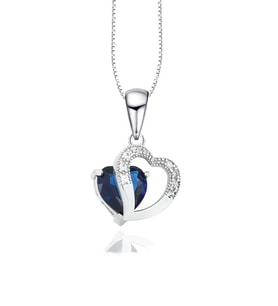 Diamond Serisi Safir Taşı Kalp Gümüş Kadın Kolye