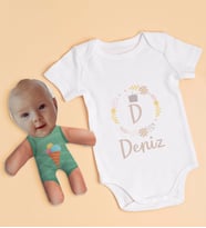 BK Kids Kişiye Özel Fotoğraflı Bebek Yastık ve Bebek Body Zıbın Hediye Seti - Model 7