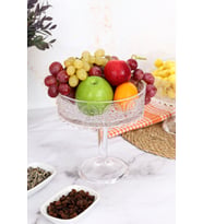 El Yapımı Şeffaf Cam Yuvarlak Ayaklı Sunum Kasesı Sunumluk Meyvelik Salata Kasesi 19x20,50 Cm