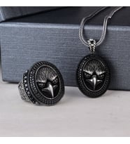925 Ayar Gümüş Mikro Taşlı Kartal Motifli Kolye Yüzük Kombini (Gri)