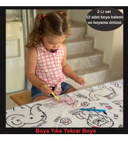 Eğitici Boyama Seti,100x150cm,Boyama Örtüsü Sıvı Geçirmez Makinada Yıkanabilir  (12li Su bazlı Keçeli Kalem ile)
