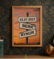 BK Gift Kişiye Özel Aşkın Yol Tabelası Tasarımlı Ahşap Çerçeveli Tablo-1 40x25cm, Arkadaşa Hediye, Sevgiliye Hediye, Eşe Hediye