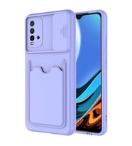 Xiaomi Poco M3 Kılıf Deri Görünümlü Kartlıklı Kamera Korumalı Silikon (Lila)