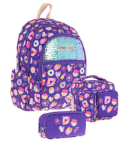Kaukko Kids Kız Çocuk - Mor Pullu Şekerleme Desenli - Okul Çanta Seti (Sırt Çantası+Beslenme Çantası+Kalemlik)
