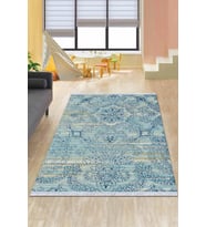 Mavi Modern Dokuma Pamuk Tabanlı Kaymaz Kilim KLM047