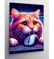 Kanvas Tablo Mouse Yakalayan Kedi