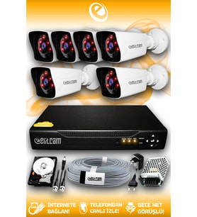 ELITCAM 6 Kameralı Kare 6 Dış Kamera Set 100 GB HDD Full HD Gece Görüşlü Güvenlik Kamerası Sistemi