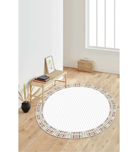 Dijital Baskılı Kaymaz Taban Yıkanabilir Yuvarlak Salon Halısı Koridor Halısı Paspas NDY-HY-1056 (Beyaz)