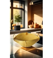 SİNGL Gold Metal Sandal Ekmeklik Ve Meyvelik Lüx Örgü Oval Ekmek Sepeti Sarı
