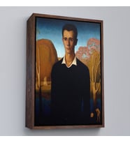 Çerçeveli Grant Wood - Arnold Pyle İki Zayıf Adamla Nehrin Önünde Tablosu (Kahverengi)
