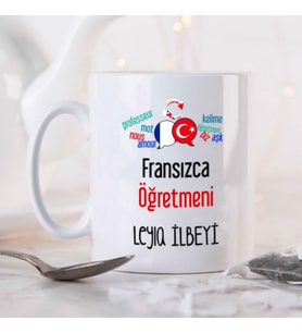 Kişiye Özel Fransızca Öğretmeni Kupa Bardak HA14 (Beyaz - Beyaz)