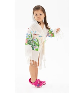 Bambu Baskılı Flamingo Desen Çocuk Bornoz Krem Krm