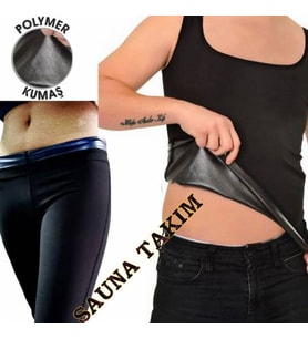 Hot Power Polymer Unisex Atlet ve Tayt Sauna Spor Terletme Polymer Bayan Atlet ve Tayt Orjinal Ürün (Siyah)