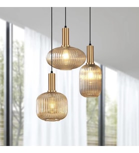 Rsylight Retro Metal Eskitme kaplama Bal Opal Camlı 3 Lü Dekoratif Sarkıt Avize