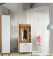Lidya Portmanto Askılıklı Dolap Atlantik Çam Beyaz Ayakkabılık 80x37x195 cm