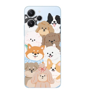 Xiaomi Redmi 12 Uyumlu Uyumlu Sevimli Köpekler Tasarımlı Şeffaf Telefon Kılıfı