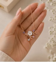 925 Ayar Gümüş Rose Kaplama Zirkon Taşlarla Süslenmiş Dallı Sedefli Manolya Çiçeği Kolye