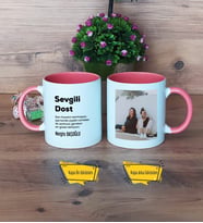Arkadaşa Hediye Kupa Bardak Pembe Fotoğraflı Sevgili Dost
