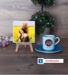 Love Yourself Fotoğraflı Dekoratif Taş, Ahşap Altlıklı Türk Kahvesi Fincanı Hediye (Model 5)