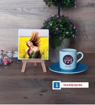 Love Yourself Fotoğraflı Dekoratif Taş, Ahşap Altlıklı Türk Kahvesi Fincanı Hediye (Model 5)