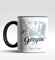 Kişiye Özel Gezgin Tasarımlı Siyah Kupa (Siyah - Beyaz)
