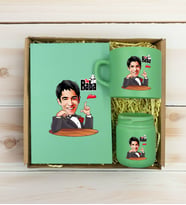 BK Gift Kişiye Özel DTF The Baba Karikatürlü Yeşil Defter & Kahve Fincanı & Mum Hediye Seti-2, Babaya Hediye, Babalar Günü Hediyeleri