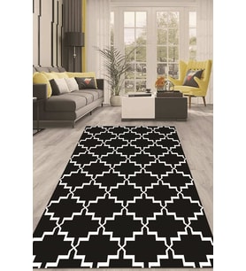 Dijital Kaymaz Taban Yıkanabilir Modern Renkli Salon Halısı Mutfak Halısı Yolluk ND-HT-1288 (Siyah)