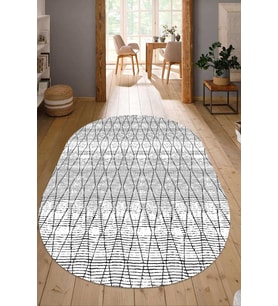 Dijital Baskılı Kaymaz Taban Yıkanabilir Oval Salon Halısı Mutfak Halısı Yolluk NDO-HT-727 (Gri)