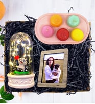 Kişiye Özel Fotoğraflı Hediye Seti / Pandalı Işıklı Fanus & Makaron Mum
