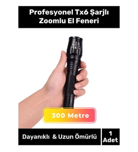 Profesyonel 300 Metre Menzilli 5 Modlu Selektörlü Kızaklı Av Kamp Ev Tx6 Şarjlı Zoomlu El Feneri
