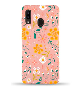 Samsung Galaxy A30 Uyumlu Lansman Kılıf Çiçek Tasarımlı İçi Kadife Kapak-Pembe (Şeffaf)