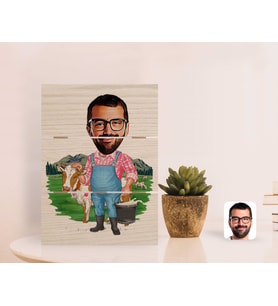 BK Gift Kişiye Özel Çiftçi Karikatürlü Otantik Masaüstü Ahşap Palet Çerçeve-1 (Beyaz)