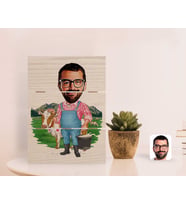 BK Gift Kişiye Özel Çiftçi Karikatürlü Otantik Masaüstü Ahşap Palet Çerçeve-1 (Beyaz)