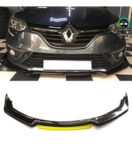 Renault Megane MK4 Sarı Renkli Şeritli Dilli Ön Lip 4 Prç Parlak Siyah ABS 2016 - 2021