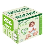 Bebem Bebek Bezi Natural 6 Beden 15+ KG Extra Large 256 Adet Avantaj Ultra Fırsat Pk