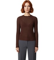 Kadın Uzun Kollu Bordo Triko Görünümlü Bluz Fitted Kalıp Bisiklet Yaka Örme Kumaş Cool Ve Comfort