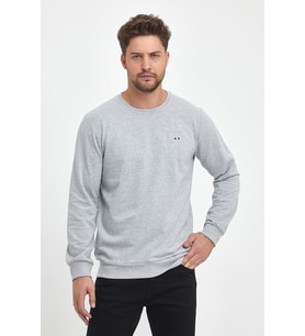 Erkek Gri Bisiklet Yaka Nakış Detaylı Regular Fit Sweatshirt (Antrasit)