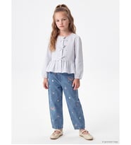 LCW Kids İndigo Nakışlı Balloon Fit Kız Çocuk Jean Pantolon